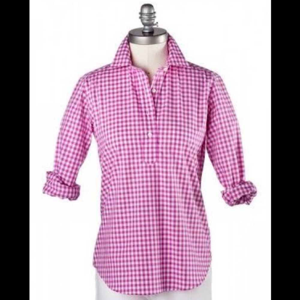 Ann Mashburn raspberry checked popover shirt XS